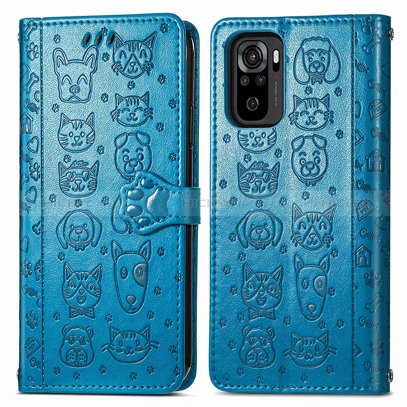 Custodia Portafoglio In Pelle Fantasia Modello Cover con Supporto S03D per Xiaomi Redmi Note 10 4G Blu