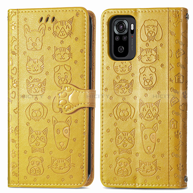 Custodia Portafoglio In Pelle Fantasia Modello Cover con Supporto S03D per Xiaomi Redmi Note 10 4G Giallo