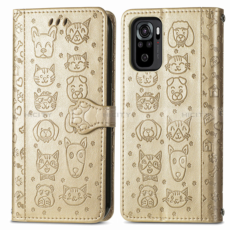 Custodia Portafoglio In Pelle Fantasia Modello Cover con Supporto S03D per Xiaomi Redmi Note 10 4G Oro