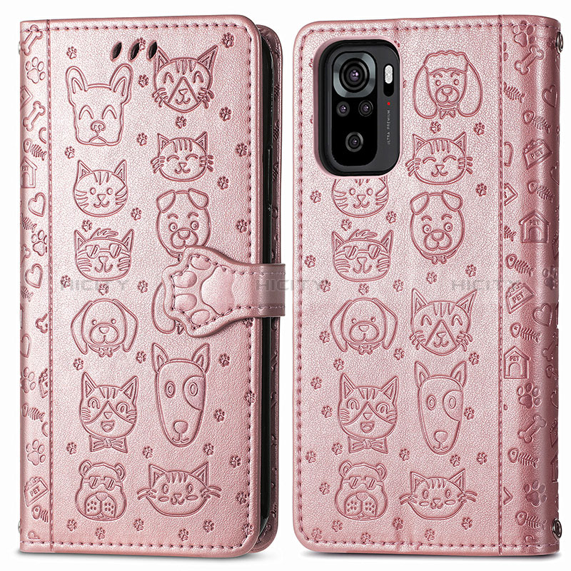 Custodia Portafoglio In Pelle Fantasia Modello Cover con Supporto S03D per Xiaomi Redmi Note 10 4G Oro Rosa