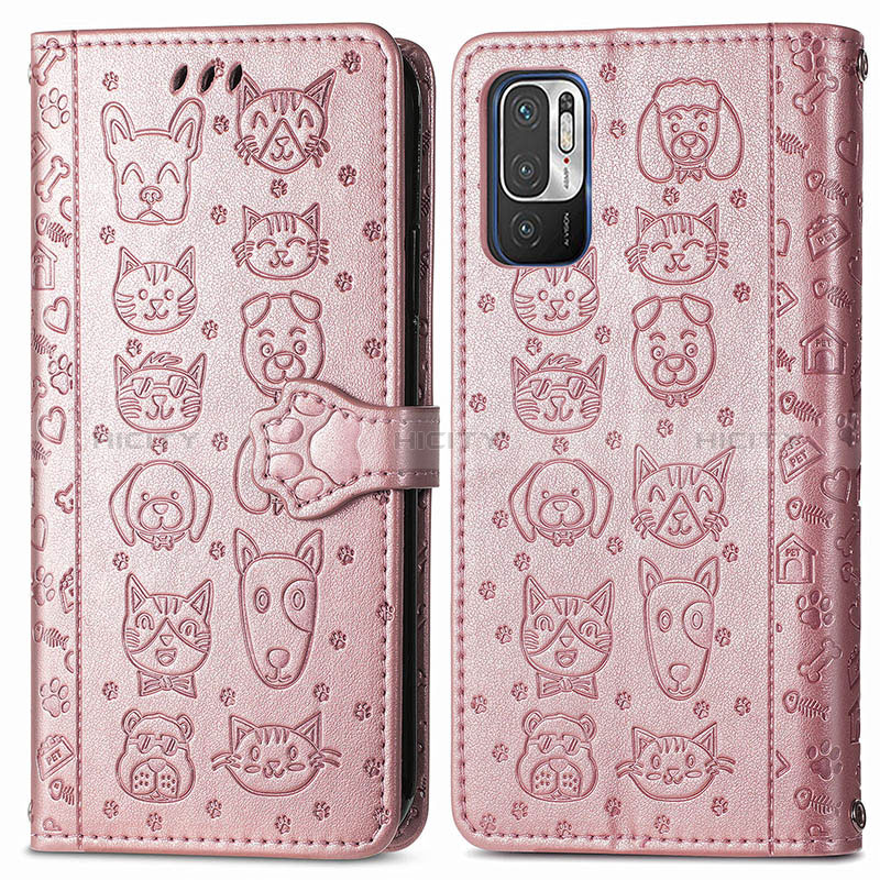 Custodia Portafoglio In Pelle Fantasia Modello Cover con Supporto S03D per Xiaomi Redmi Note 10 JE 5G Oro Rosa