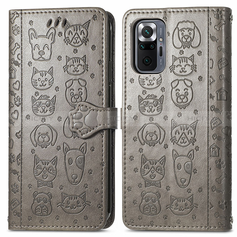 Custodia Portafoglio In Pelle Fantasia Modello Cover con Supporto S03D per Xiaomi Redmi Note 10 Pro 4G Grigio