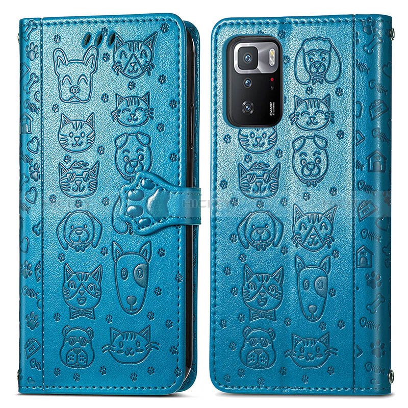 Custodia Portafoglio In Pelle Fantasia Modello Cover con Supporto S03D per Xiaomi Redmi Note 10 Pro 5G Blu