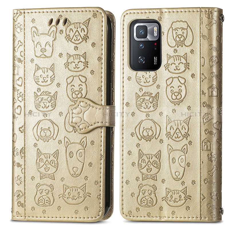 Custodia Portafoglio In Pelle Fantasia Modello Cover con Supporto S03D per Xiaomi Redmi Note 10 Pro 5G Oro