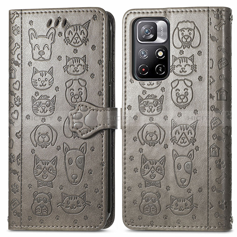 Custodia Portafoglio In Pelle Fantasia Modello Cover con Supporto S03D per Xiaomi Redmi Note 11 5G Grigio