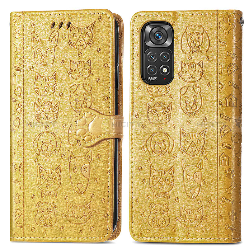 Custodia Portafoglio In Pelle Fantasia Modello Cover con Supporto S03D per Xiaomi Redmi Note 11 Pro 5G Giallo