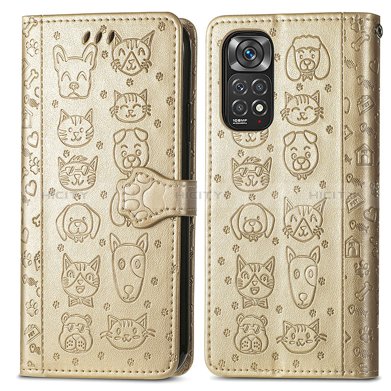 Custodia Portafoglio In Pelle Fantasia Modello Cover con Supporto S03D per Xiaomi Redmi Note 11 Pro 5G Oro