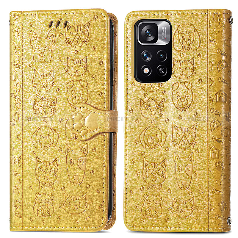 Custodia Portafoglio In Pelle Fantasia Modello Cover con Supporto S03D per Xiaomi Redmi Note 11 Pro+ Plus 5G Giallo