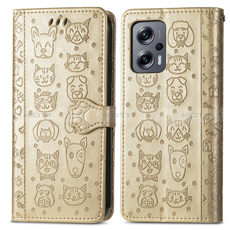 Custodia Portafoglio In Pelle Fantasia Modello Cover con Supporto S03D per Xiaomi Redmi Note 11T Pro 5G Oro