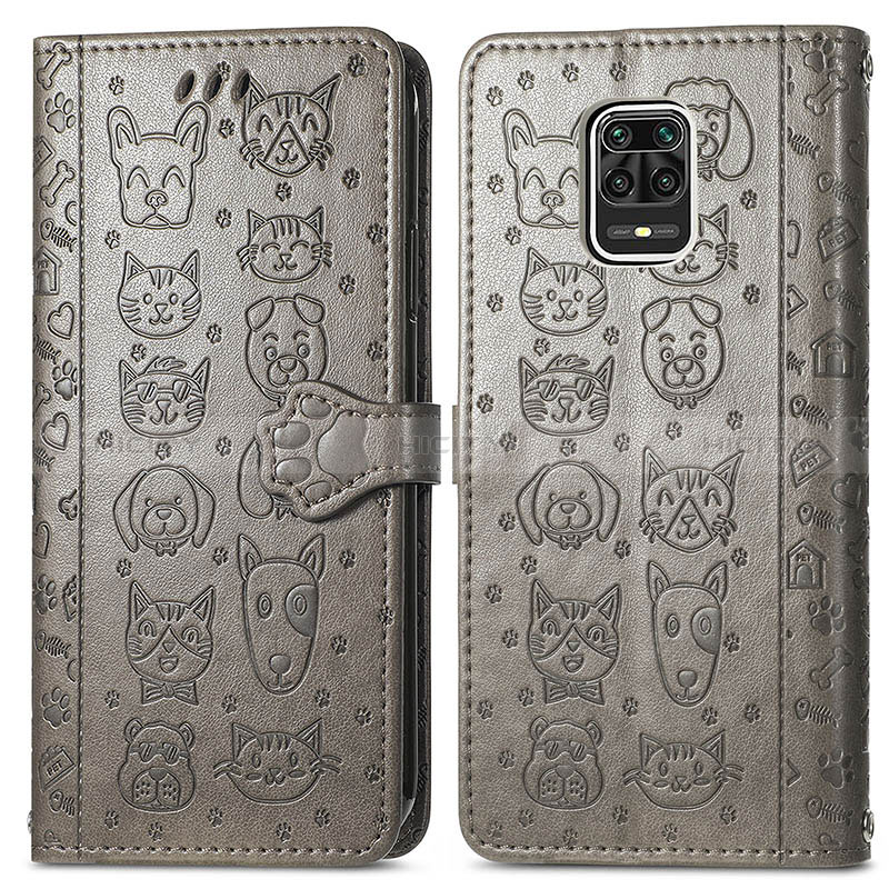 Custodia Portafoglio In Pelle Fantasia Modello Cover con Supporto S03D per Xiaomi Redmi Note 9 Pro Grigio