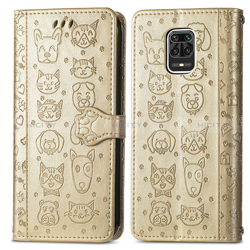 Custodia Portafoglio In Pelle Fantasia Modello Cover con Supporto S03D per Xiaomi Redmi Note 9 Pro Max Oro