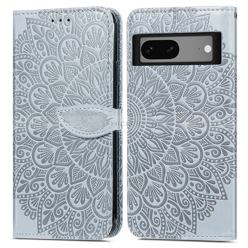 Custodia Portafoglio In Pelle Fantasia Modello Cover con Supporto S04D per Google Pixel 7 5G Grigio