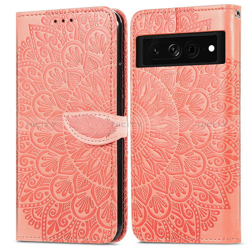 Custodia Portafoglio In Pelle Fantasia Modello Cover con Supporto S04D per Google Pixel 7 Pro 5G Arancione