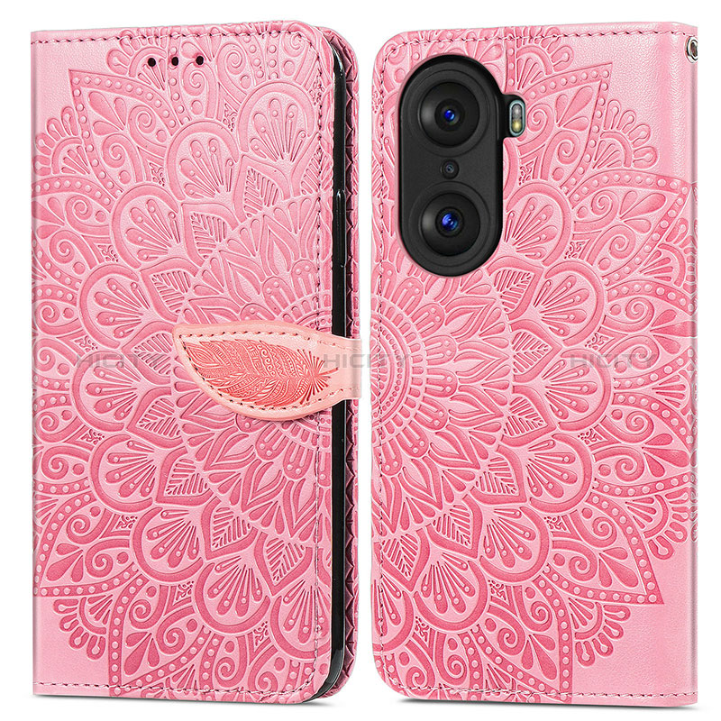 Custodia Portafoglio In Pelle Fantasia Modello Cover con Supporto S04D per Huawei Honor 60 Pro 5G Oro Rosa