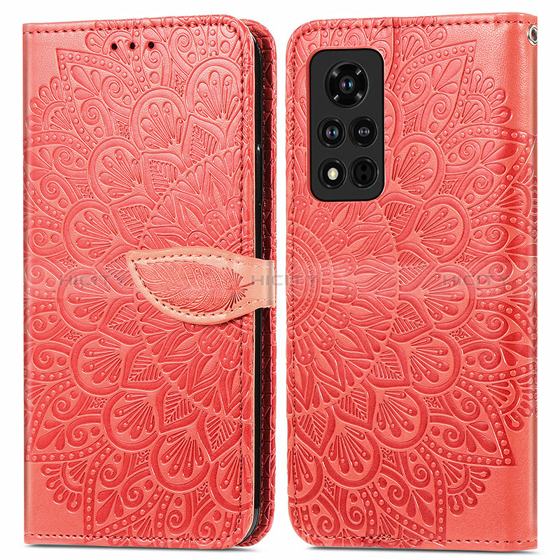 Custodia Portafoglio In Pelle Fantasia Modello Cover con Supporto S04D per Huawei Honor V40 5G Rosso