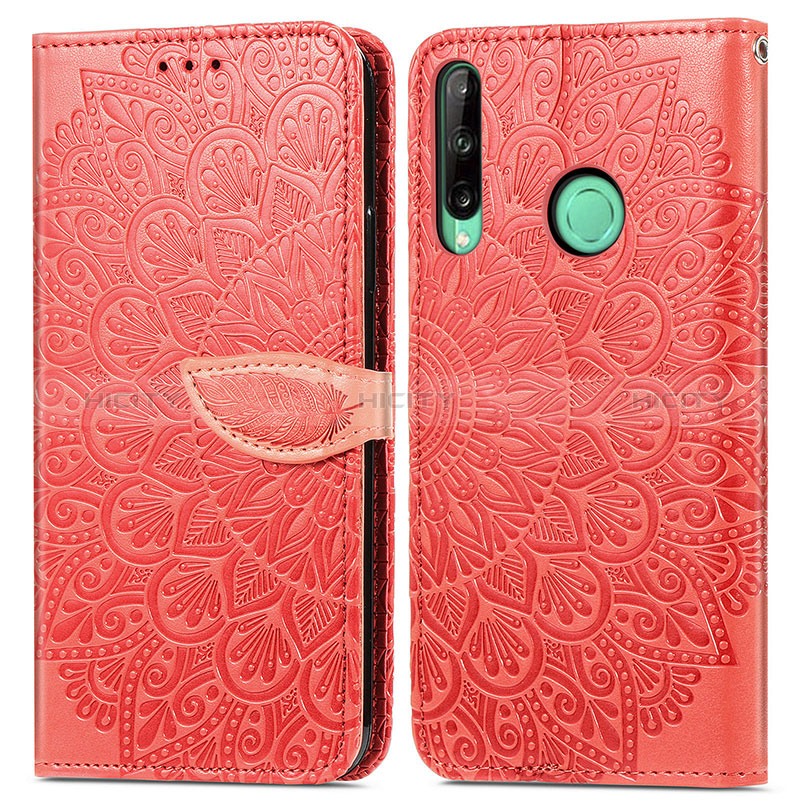 Custodia Portafoglio In Pelle Fantasia Modello Cover con Supporto S04D per Huawei Y7p Rosso