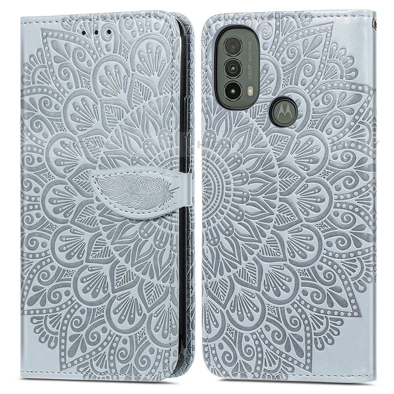 Custodia Portafoglio In Pelle Fantasia Modello Cover con Supporto S04D per Motorola Moto E20 Grigio