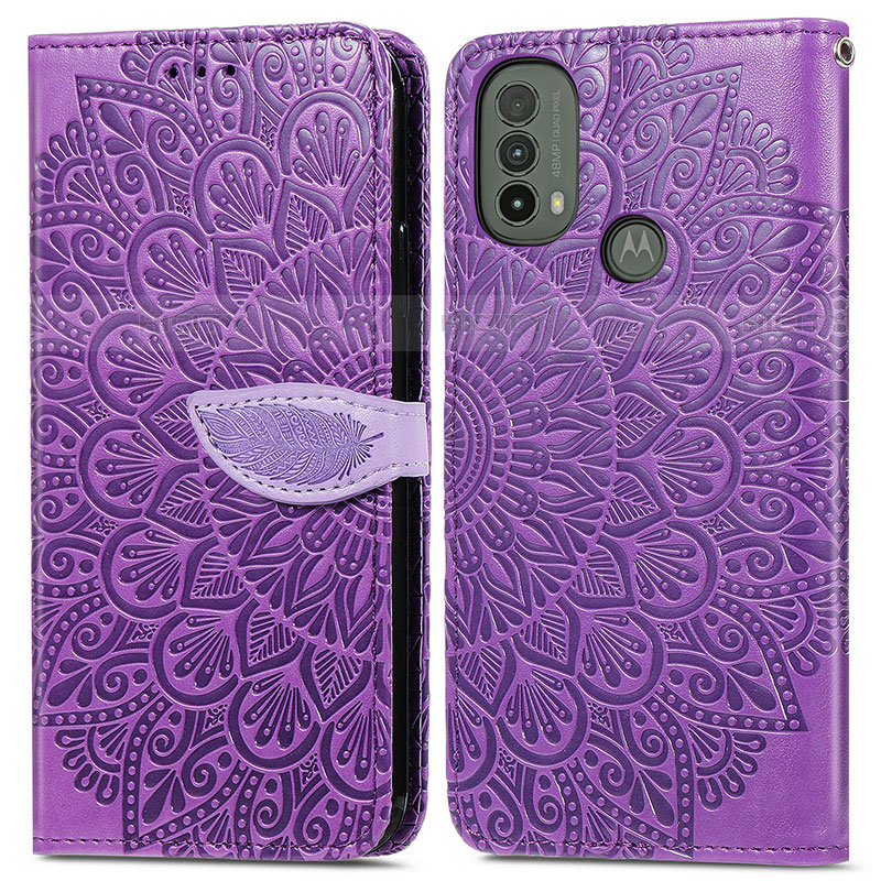 Custodia Portafoglio In Pelle Fantasia Modello Cover con Supporto S04D per Motorola Moto E30 Viola