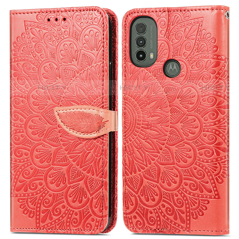 Custodia Portafoglio In Pelle Fantasia Modello Cover con Supporto S04D per Motorola Moto E40 Rosso