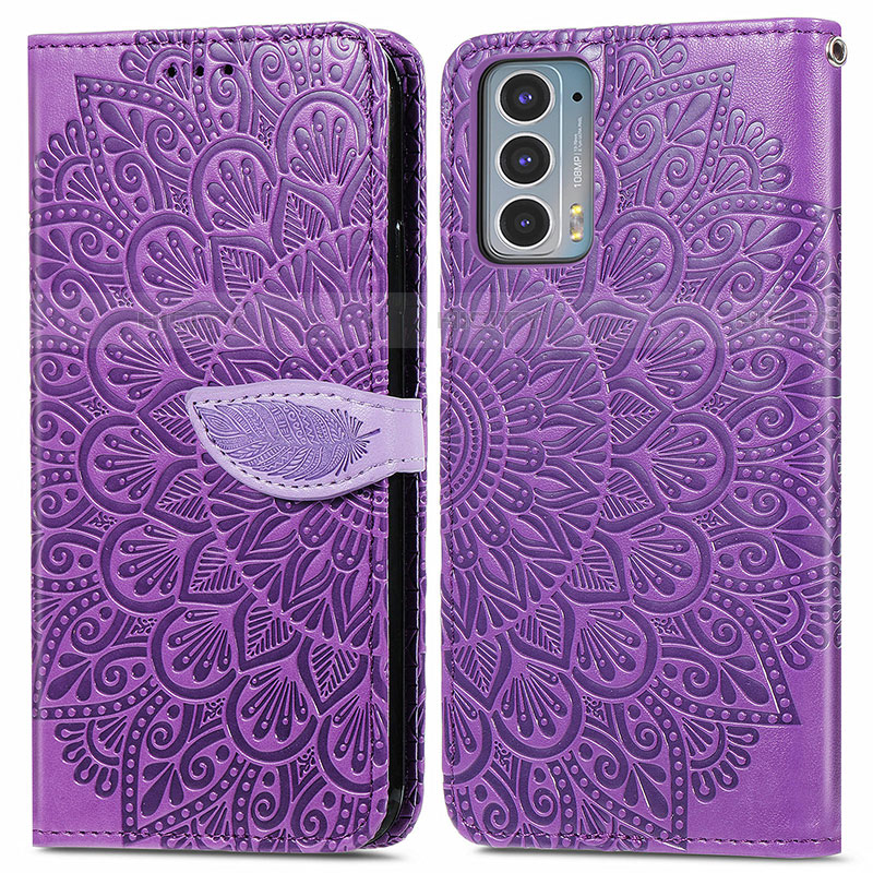 Custodia Portafoglio In Pelle Fantasia Modello Cover con Supporto S04D per Motorola Moto Edge 20 5G Viola