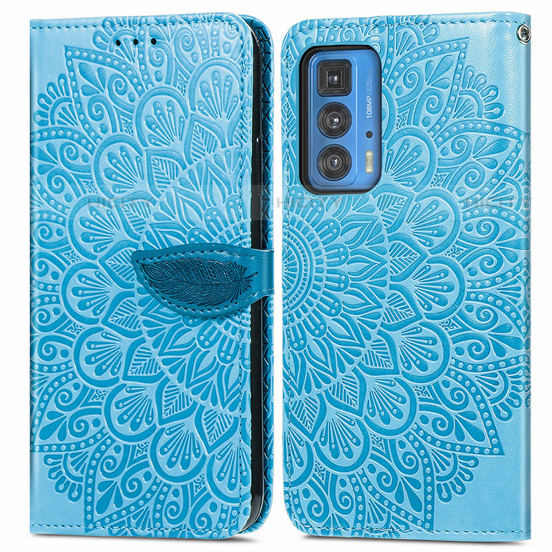 Custodia Portafoglio In Pelle Fantasia Modello Cover con Supporto S04D per Motorola Moto Edge 20 Pro 5G Blu