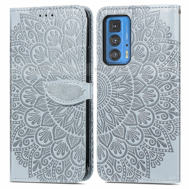 Custodia Portafoglio In Pelle Fantasia Modello Cover con Supporto S04D per Motorola Moto Edge 20 Pro 5G Grigio