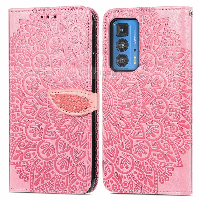 Custodia Portafoglio In Pelle Fantasia Modello Cover con Supporto S04D per Motorola Moto Edge 20 Pro 5G Oro Rosa