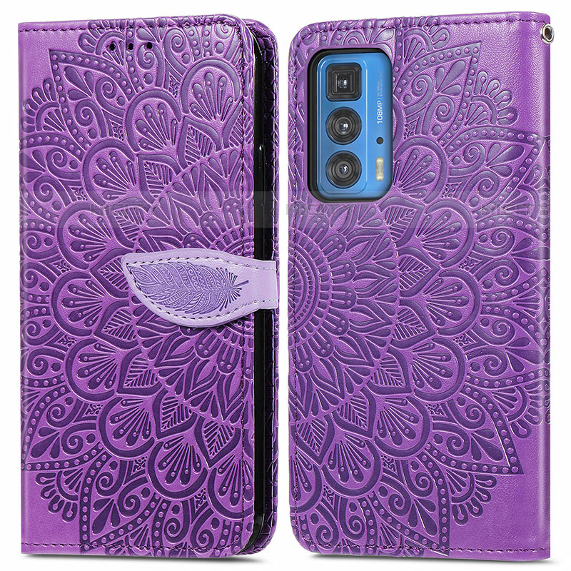 Custodia Portafoglio In Pelle Fantasia Modello Cover con Supporto S04D per Motorola Moto Edge 20 Pro 5G Viola