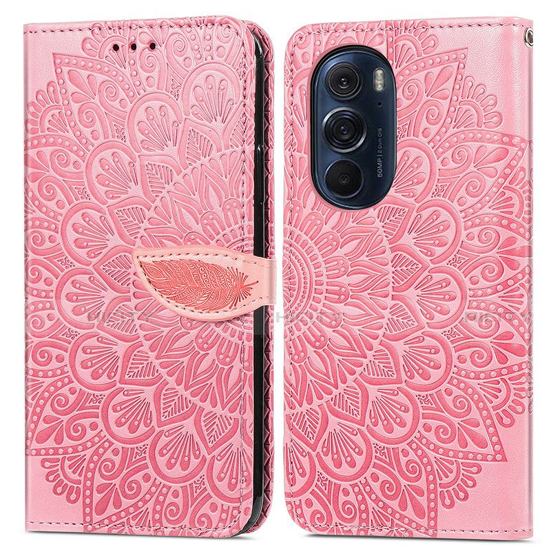 Custodia Portafoglio In Pelle Fantasia Modello Cover con Supporto S04D per Motorola Moto Edge 30 Pro 5G Oro Rosa