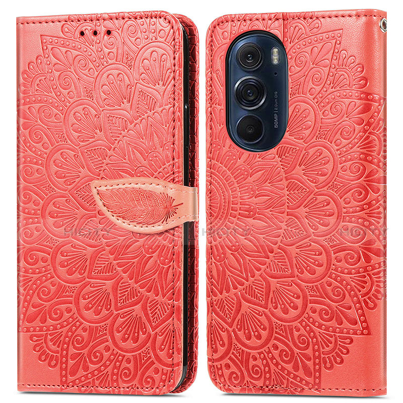 Custodia Portafoglio In Pelle Fantasia Modello Cover con Supporto S04D per Motorola Moto Edge 30 Pro 5G Rosso