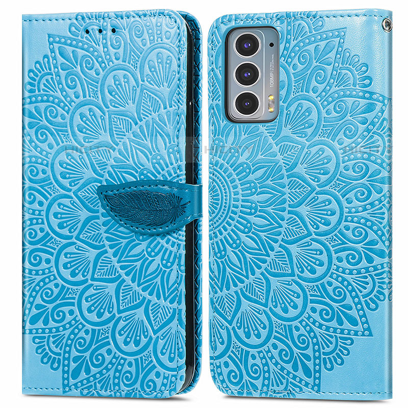 Custodia Portafoglio In Pelle Fantasia Modello Cover con Supporto S04D per Motorola Moto Edge Lite 5G Blu