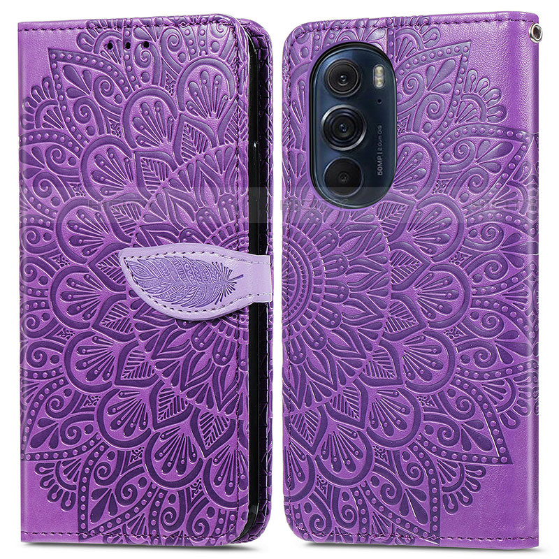 Custodia Portafoglio In Pelle Fantasia Modello Cover con Supporto S04D per Motorola Moto Edge X30 5G Viola