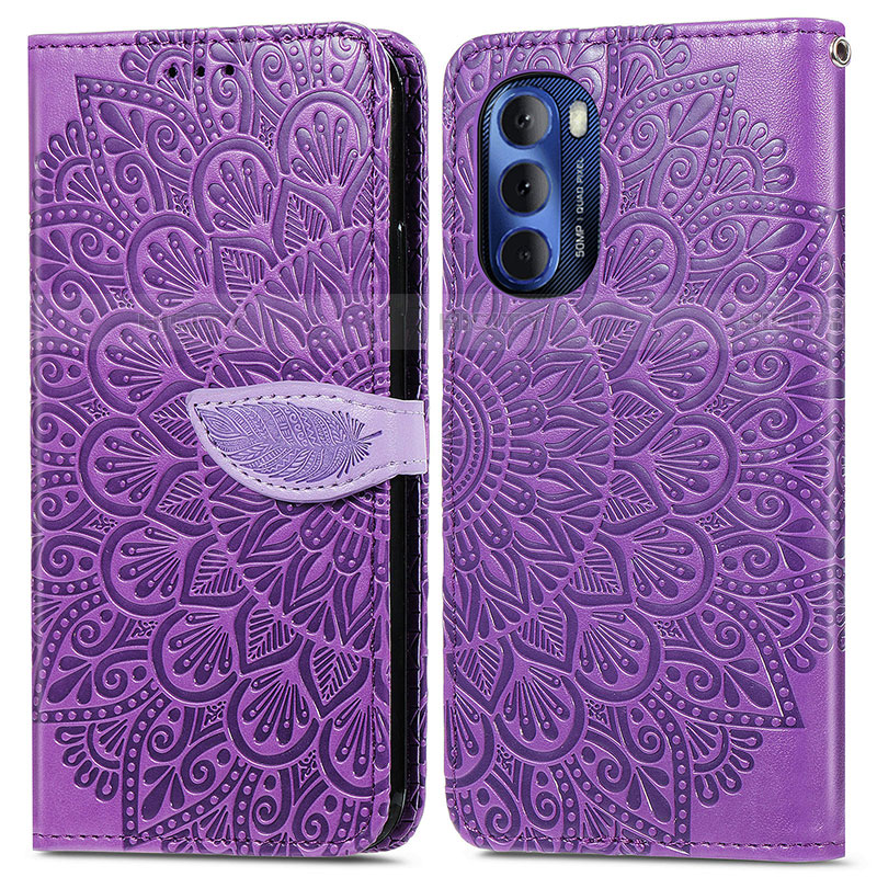 Custodia Portafoglio In Pelle Fantasia Modello Cover con Supporto S04D per Motorola Moto G Stylus (2022) 5G Viola