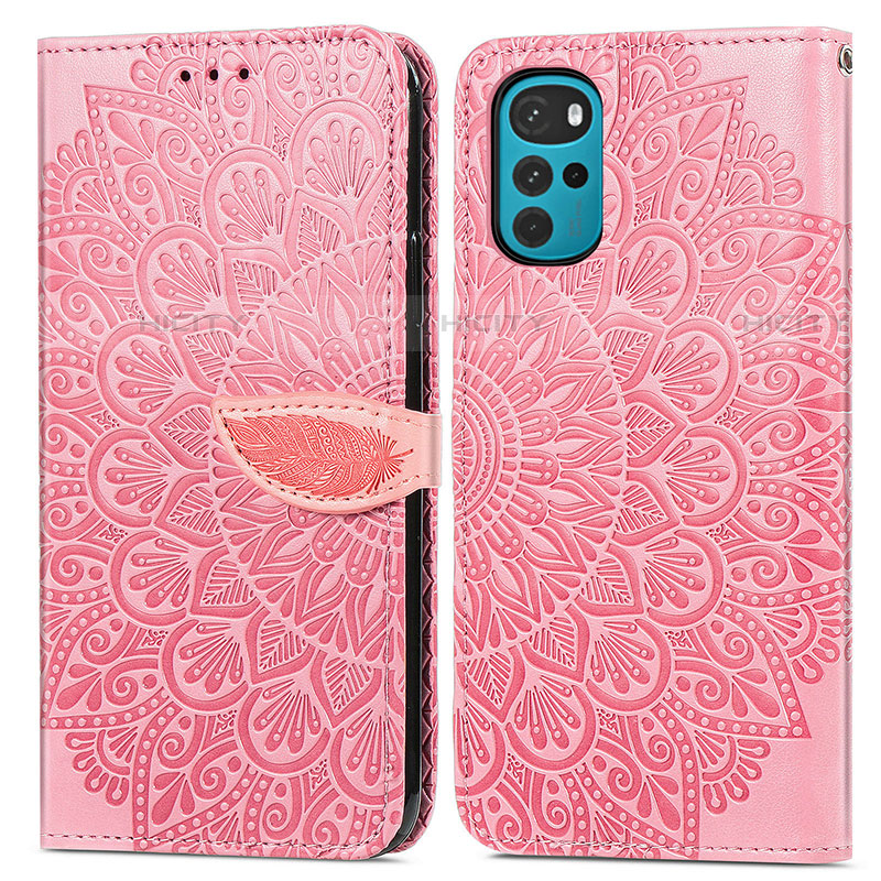 Custodia Portafoglio In Pelle Fantasia Modello Cover con Supporto S04D per Motorola Moto G22 Oro Rosa