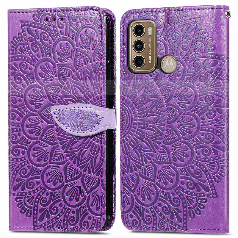 Custodia Portafoglio In Pelle Fantasia Modello Cover con Supporto S04D per Motorola Moto G40 Fusion Viola