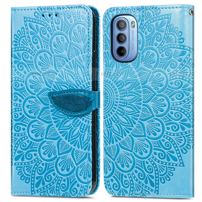 Custodia Portafoglio In Pelle Fantasia Modello Cover con Supporto S04D per Motorola Moto G41 Blu