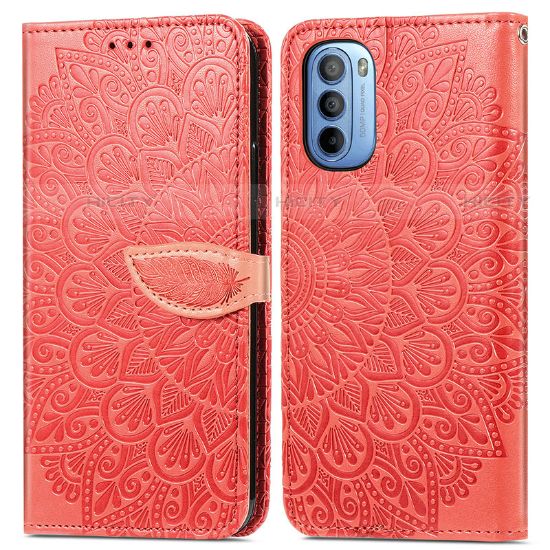 Custodia Portafoglio In Pelle Fantasia Modello Cover con Supporto S04D per Motorola Moto G41 Rosso