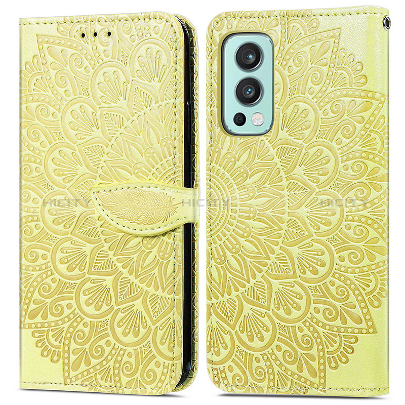 Custodia Portafoglio In Pelle Fantasia Modello Cover con Supporto S04D per OnePlus Nord 2 5G Giallo