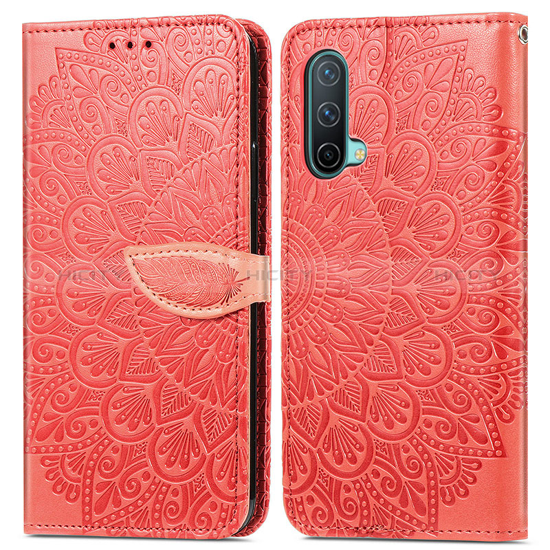 Custodia Portafoglio In Pelle Fantasia Modello Cover con Supporto S04D per OnePlus Nord CE 5G Rosso