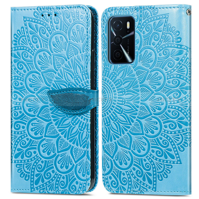 Custodia Portafoglio In Pelle Fantasia Modello Cover con Supporto S04D per Oppo A16 Blu