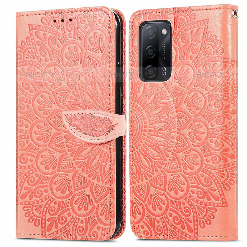 Custodia Portafoglio In Pelle Fantasia Modello Cover con Supporto S04D per Oppo A55 5G Arancione