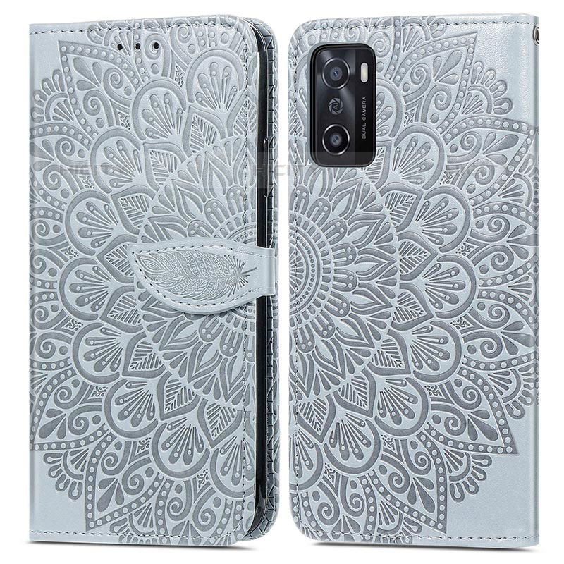 Custodia Portafoglio In Pelle Fantasia Modello Cover con Supporto S04D per Oppo A55S 5G Grigio