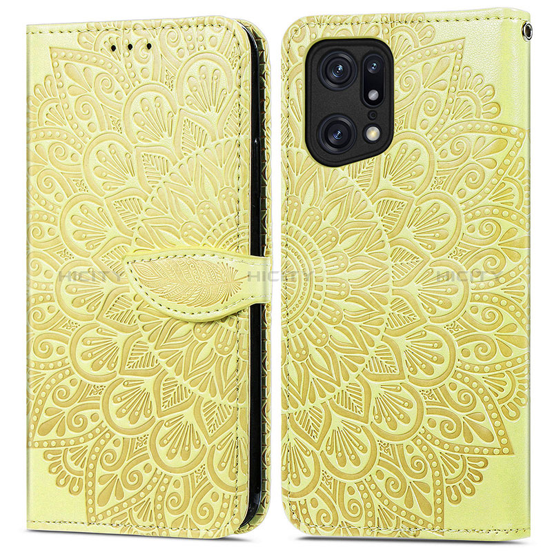 Custodia Portafoglio In Pelle Fantasia Modello Cover con Supporto S04D per Oppo Find X5 5G Giallo