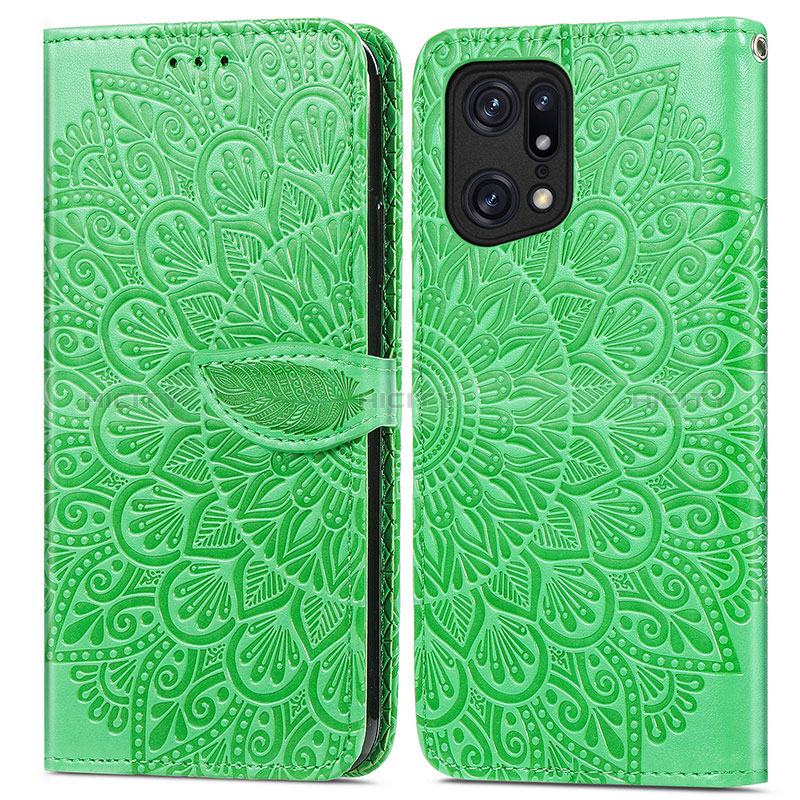 Custodia Portafoglio In Pelle Fantasia Modello Cover con Supporto S04D per Oppo Find X5 5G Verde