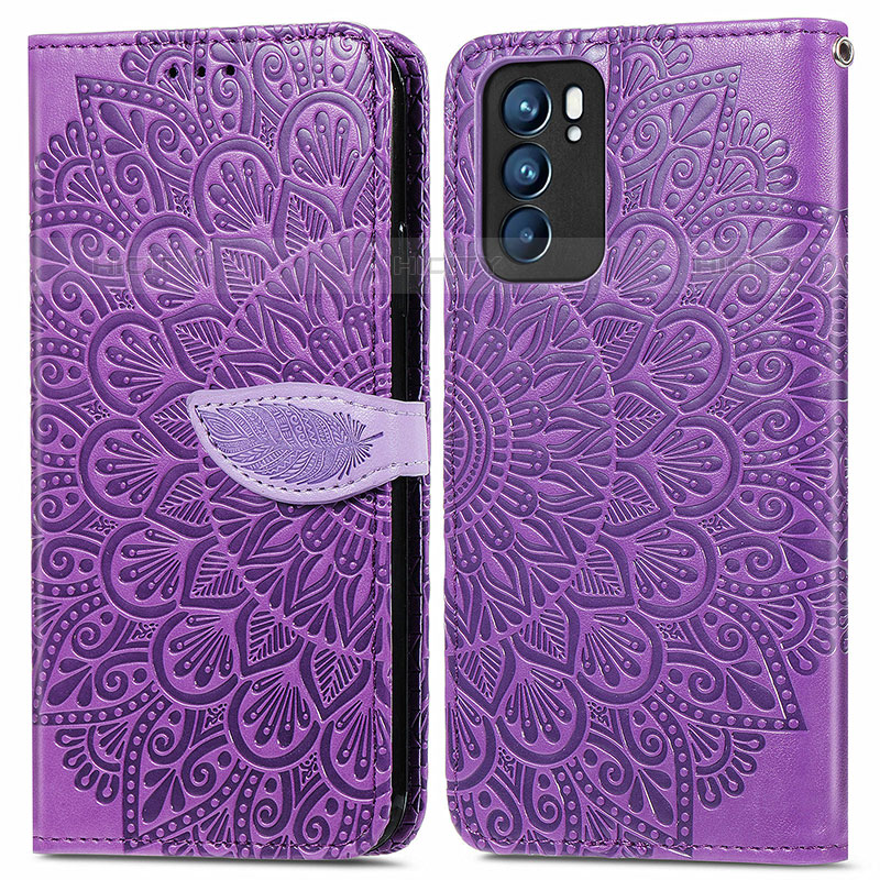 Custodia Portafoglio In Pelle Fantasia Modello Cover con Supporto S04D per Oppo Reno6 5G Viola