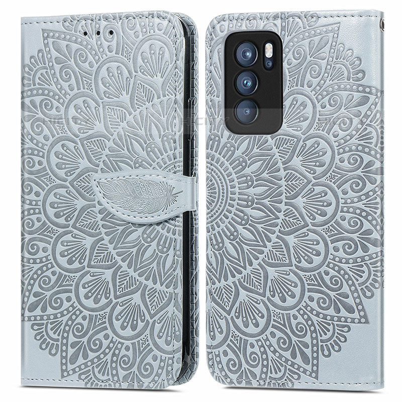 Custodia Portafoglio In Pelle Fantasia Modello Cover con Supporto S04D per Oppo Reno6 Pro 5G India Grigio