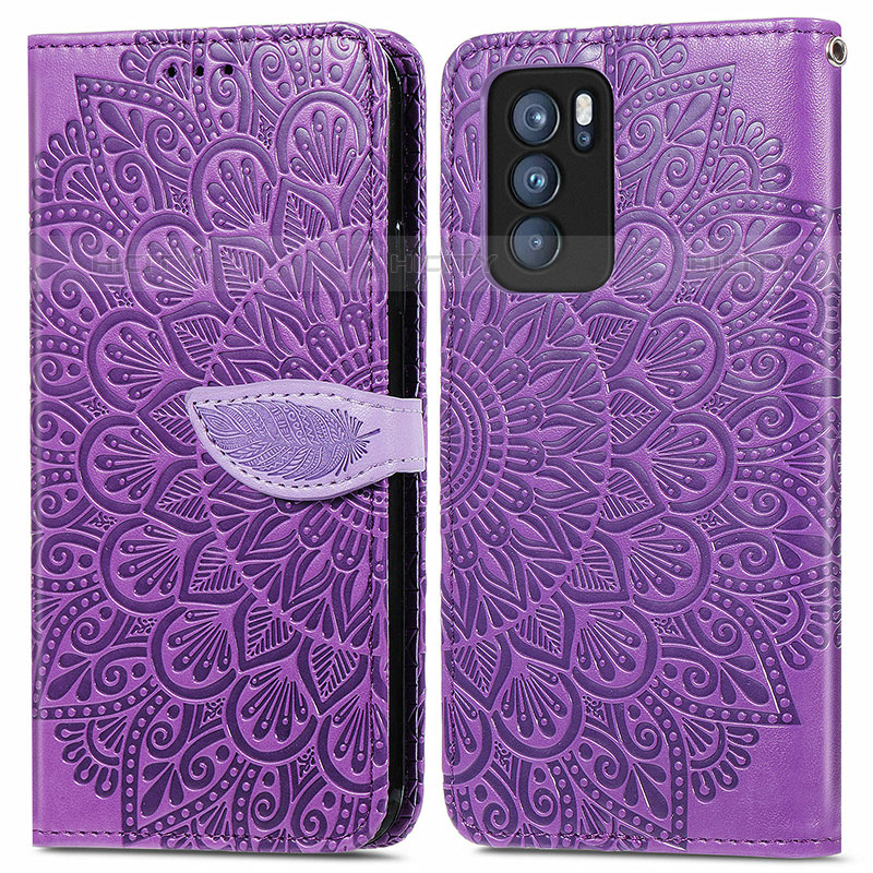 Custodia Portafoglio In Pelle Fantasia Modello Cover con Supporto S04D per Oppo Reno6 Pro 5G India Viola