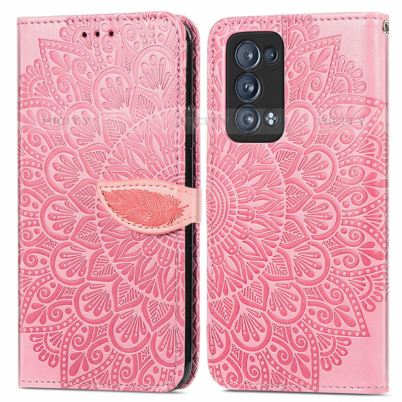 Custodia Portafoglio In Pelle Fantasia Modello Cover con Supporto S04D per Oppo Reno6 Pro 5G Oro Rosa