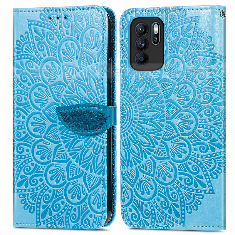 Custodia Portafoglio In Pelle Fantasia Modello Cover con Supporto S04D per Oppo Reno6 Z 5G Blu