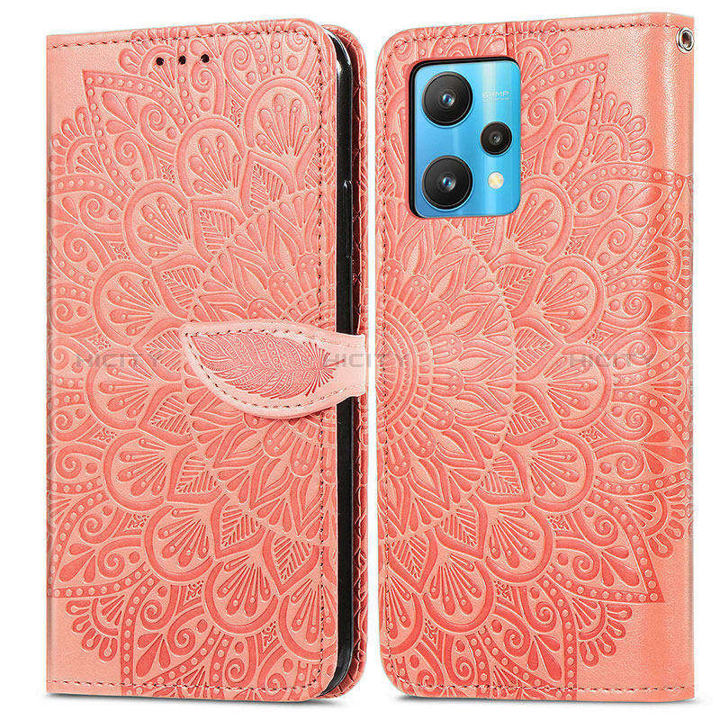 Custodia Portafoglio In Pelle Fantasia Modello Cover con Supporto S04D per Realme 9 5G Arancione